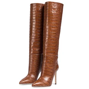 2021 High Heel Knee High Boots Women Crocodile Boot Ladies Tube Long Tall Boots