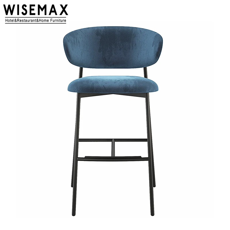 WISEMAX FURNITURE Contemporary Simple Style Bar Stool Metal Legs Fabric High Backrest Counter Chair for Bar Kitchen Island