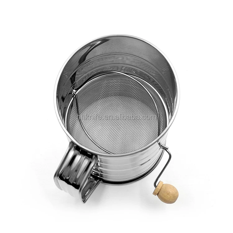 Flour Sifter Hand Crank Handpressed Flour Sieve Baking Tool Stainless