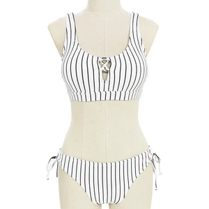 Custom Striped Swimsuit Beachwear for Ladies Breathable Two Piece Swimwear Bathing Suit for Women's Bikinis Set