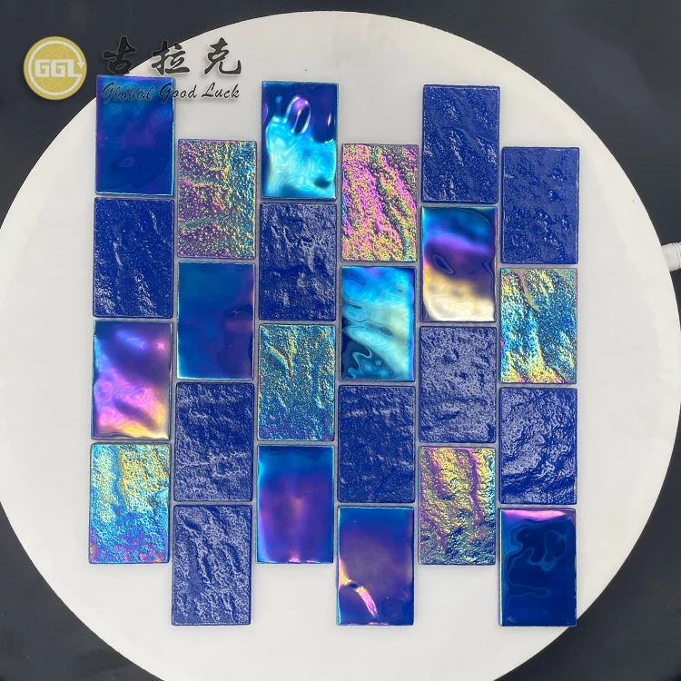 dark blue subway brick triangle mosaic  strip glass mosaic tile for swimming pool tile