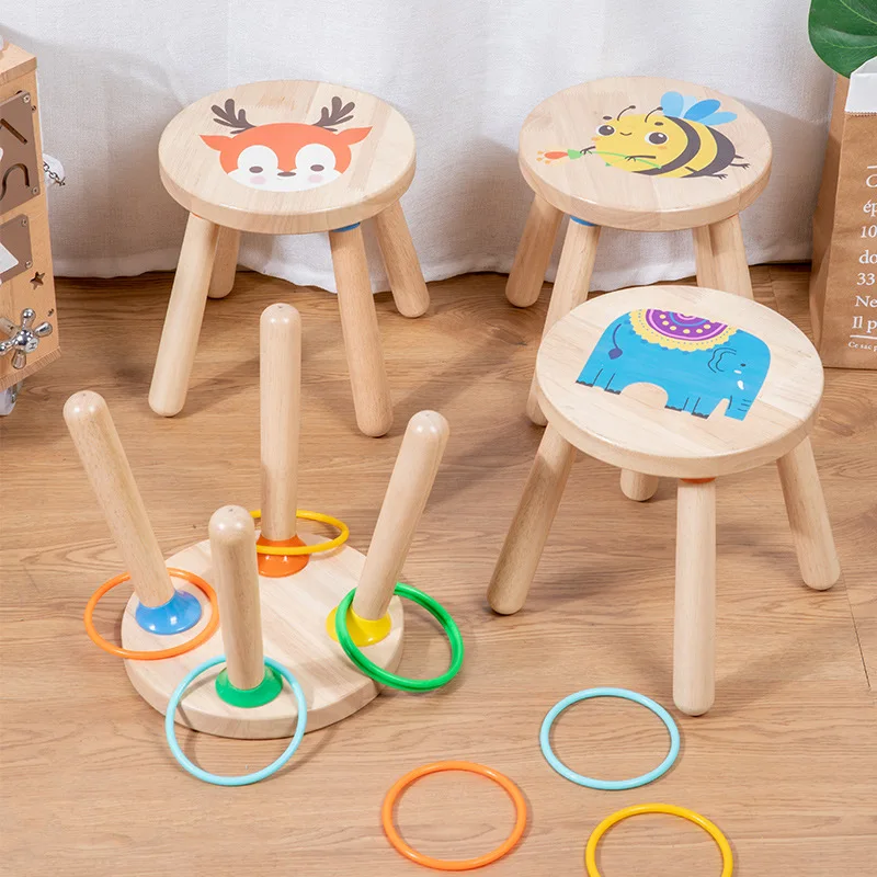 Wholesale Kids Elephant Animal Stool Montessori Educational Toys Children's  Wooden Ring-toss Game Bee Cartoon Wood Stools