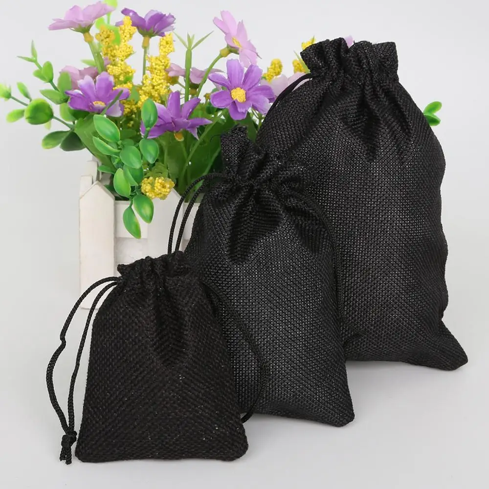 Custom Logo Linen Gift Bags Packing Jewelry Drawstring Pouch Linen Gift Storage Pouches Dust Bag