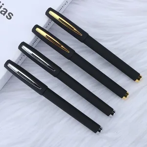 Hot Selling High Quality Black Gold Rubber Coated Plastic Gel Ink Pen with Custom Logo Promotion Soft Touch Plastic Gel Pen