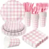 Pink checkered pattern paper plate