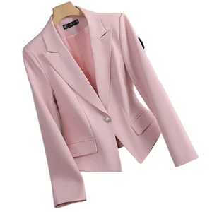 Customize Professional Women's Solid Pink Blazer Anti-Wrinkle Double Breasted Button Spring Autumn XL Size