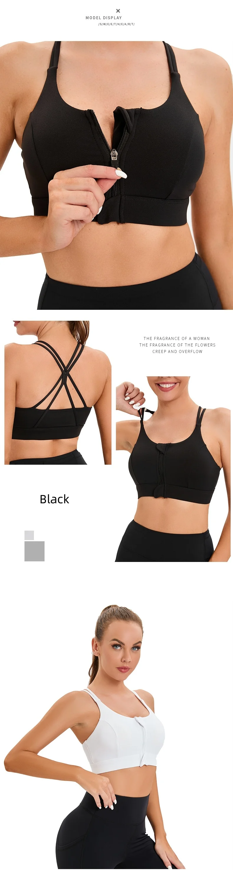 product high quality cross back running push up front zipper gym fitness yoga sports bra yoga tops with built in bra-58