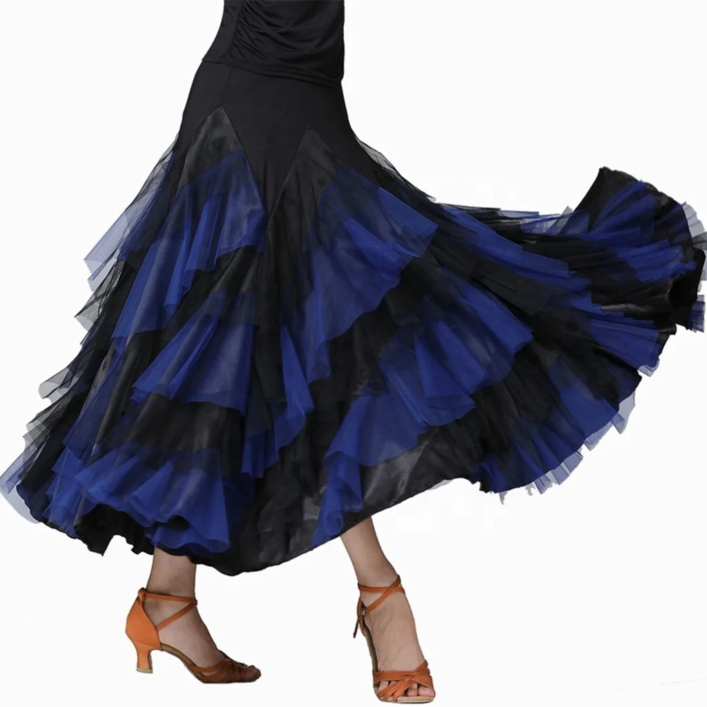 Women Flamenco Sleeveless Handmade Waltz Full Skirt Modern Social Dance Long Dress