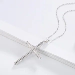 Elegant Women Jewelry 925 Sterling Silver Pendants 3A Cubic Zirconia CZ Cross Pendant Chain Necklace