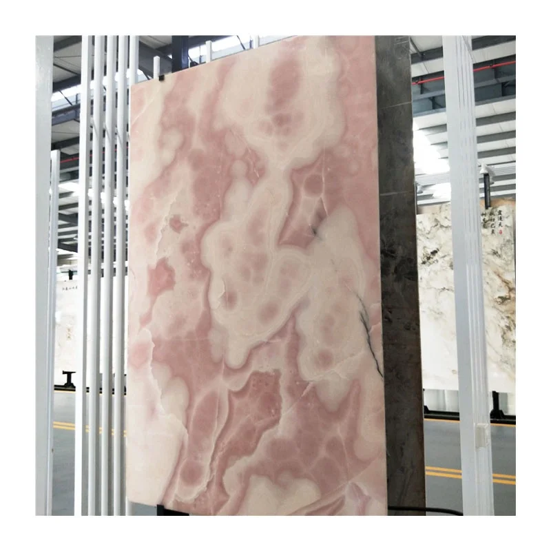 Natural Pink Jade Marble Transparent Backlight Onyx Wall Tiles Slab for Indoor Hotel Hall Wall Background Design