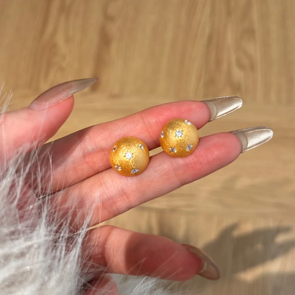 KAKODIY Hemispherical 22K Gold Plated Zircon Stud Earrings 925 Sterling Silver Ladies Jewelry Earrings detail 4