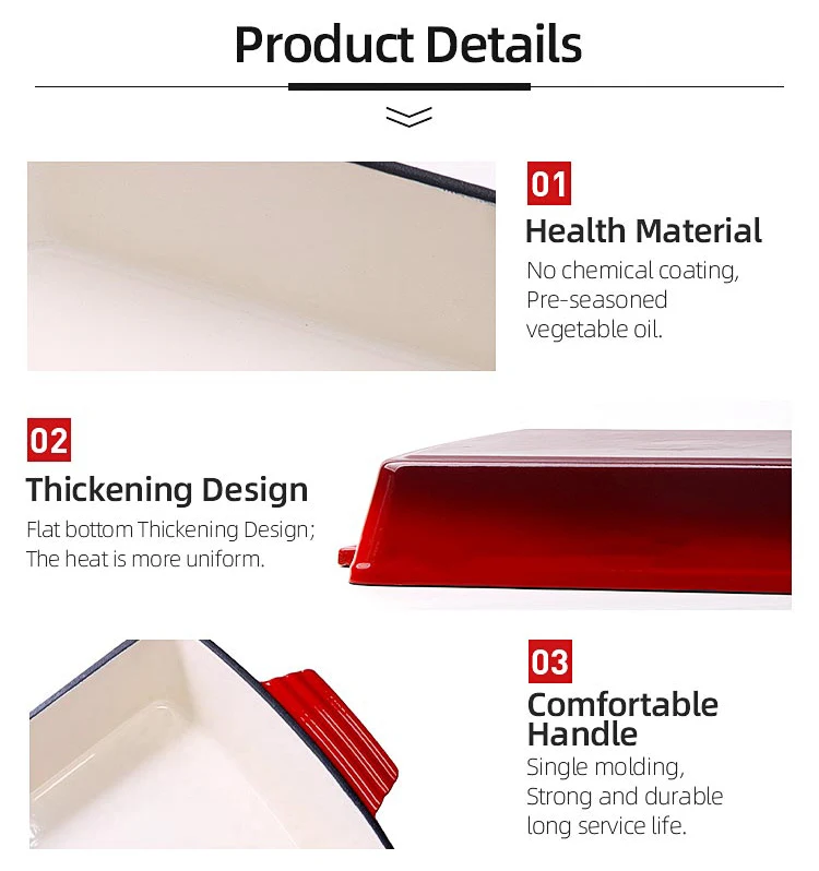 Household Cookware Nonstick Rectangular Enameled Cast Iron Deep Baking