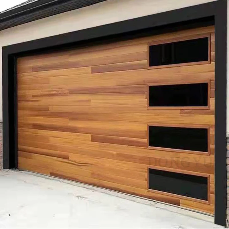 Smart Electric Remote Control Motor Sectional Panel Roll up  Wood Grain Galvanized Steel Carport Garage Door