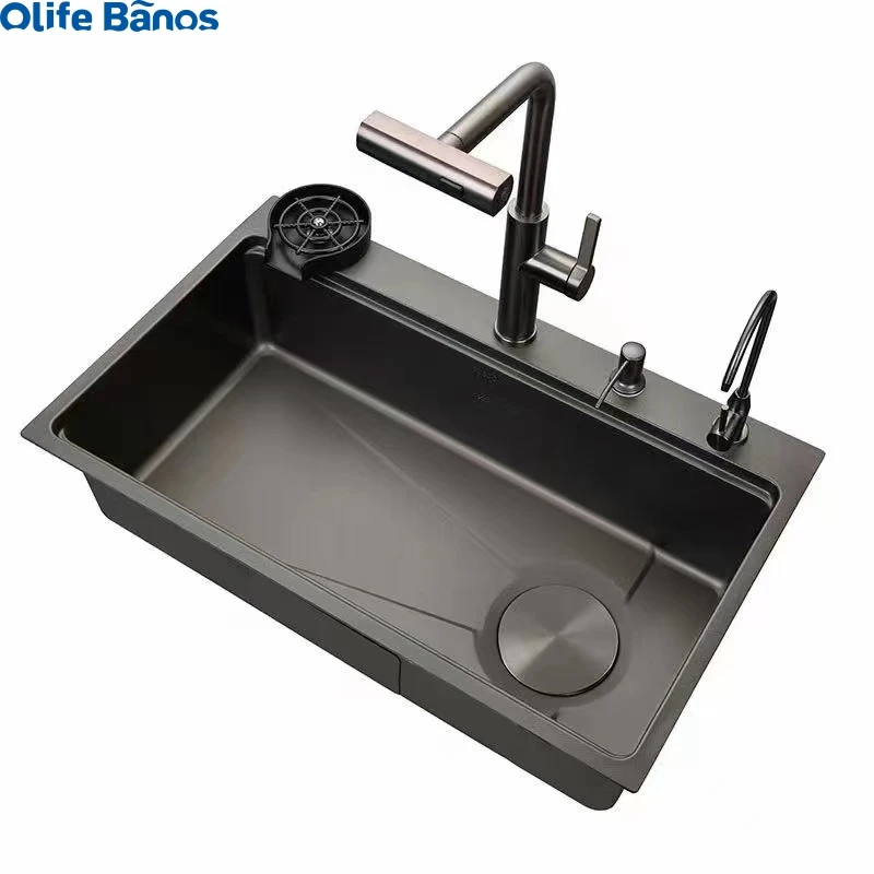 product olife banos 304 stainless steel  waterfall rainfall faucet  anti scratch dish washer kitchen sink fregadero de cocina741-22