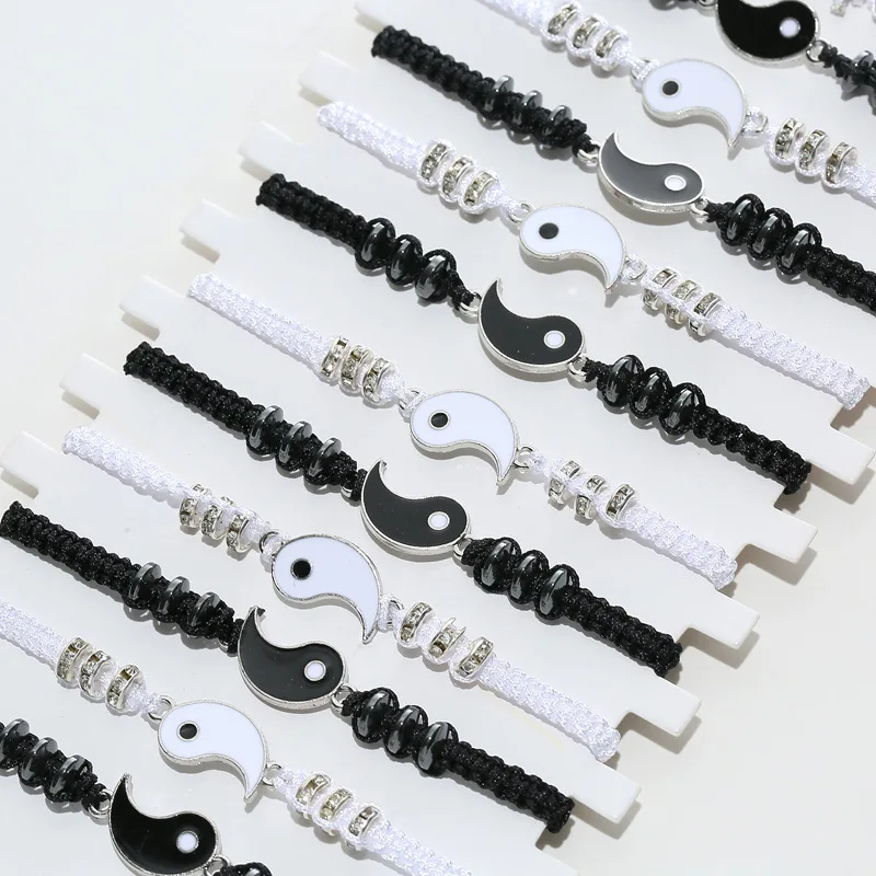 12 Pcs Handmade Yin Yang Tai Chi Bracelet Adjustable Matching Taiji Trigram Cord Charms Jewelry Gossip Rope Bracelet