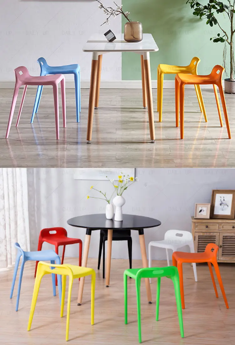 Stackable Plastic Backless Chair Modern Style Luxury French Dining Chair Durable Household Living Room Kitchen Chair