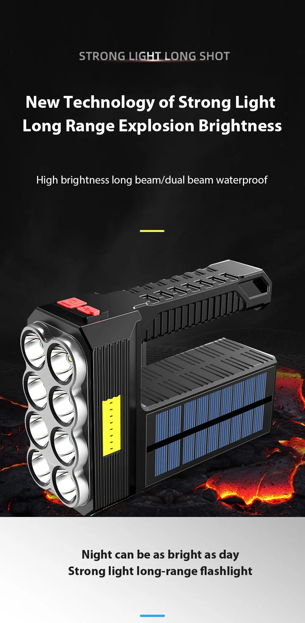 Taikoo Solar Powered Rechargeable Brightest Tactical Stream Light