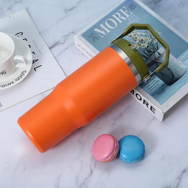 Stainless Steel Flip Straw 30 Oz Tumbler With Handle Matte Colored Blank Sublimation 30oz Flip