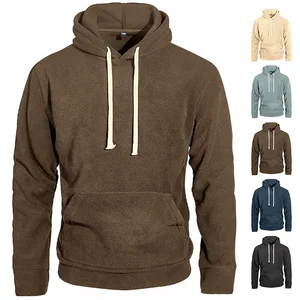 Autumn and Winter Men's Casual Sports Commuting Hooded Loose Pocket Solid Color Fleece Hoodie