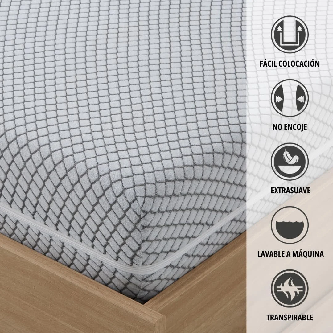 Washable Grey Grid Mattress Cover Mattress Encasement with Zipper factory