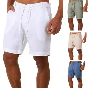Men Casual Summer Cotton Linen Drawstring Shorts Mens Wholesale Gym Short Pants