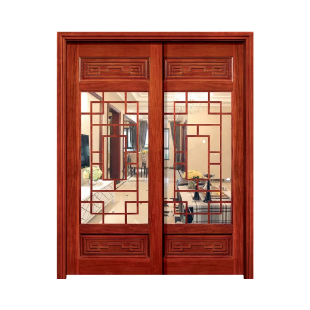 TNB Carved Solid Wood Sliding Door for Interior Soundproof French Door with Manual Carving for Home Living Room for Home Car