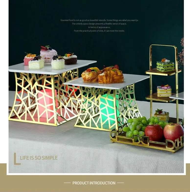 Wholesale Banquet Wedding Catering Food Display Risers Square  Silver Buffet Decorations Tabletop Cake Dessert Rack Stand_3