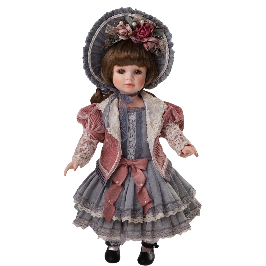 Vintage 18-Inch Classic Porcelain Doll with Exquisite Lace Dress Artificial Ceramic Model Toy for Girls Collection