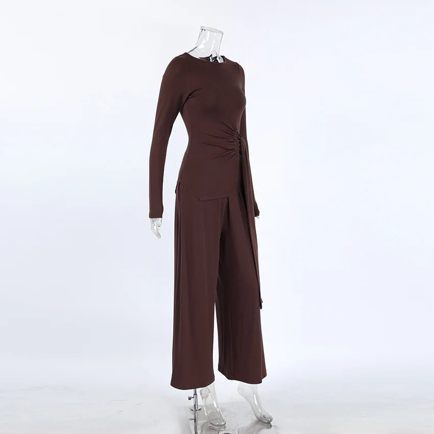 2026 Knitted Comfortable Soft Long-Sleeve Pajama Set for Women, Autumn Loose-Fit Brown Elegant Stretchy Ladies' Homewear — detail