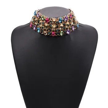 Fashion classic vintage big statement full diamond crystal rhinestone water drops wedding jewelry choker necklaces for women