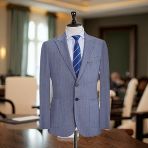 High Quality 2-Piece Men's Formal Suit Grey with Wide Stripes Breathable Business Style