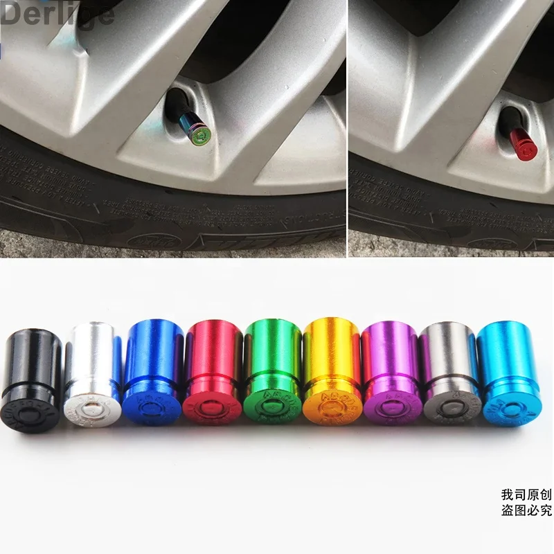 Colorful Metal Bullet Casing Wheel Dust Covers Black Bullet Shell Tire
