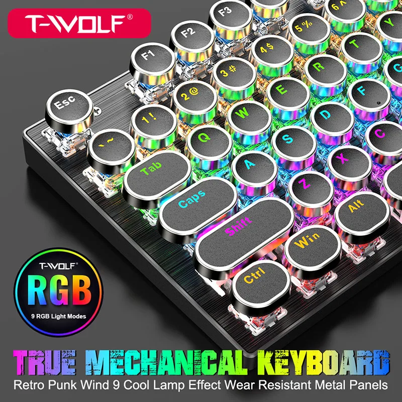 T12 T75 Colorful Backlit Gaming Keyboard 104 Keys Running Light rainbow RGB Mechanical Game Keyboard