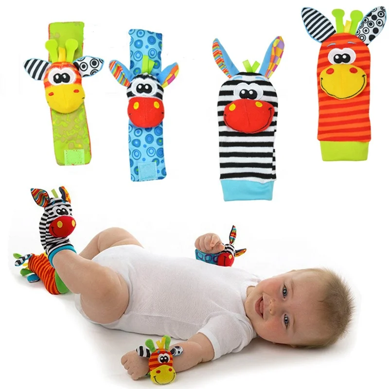 4pcs/lot  Baby Toys Garden Bug Wrist Rattle and Foot Socks 4 style(2 wrist rattles 2 socks)