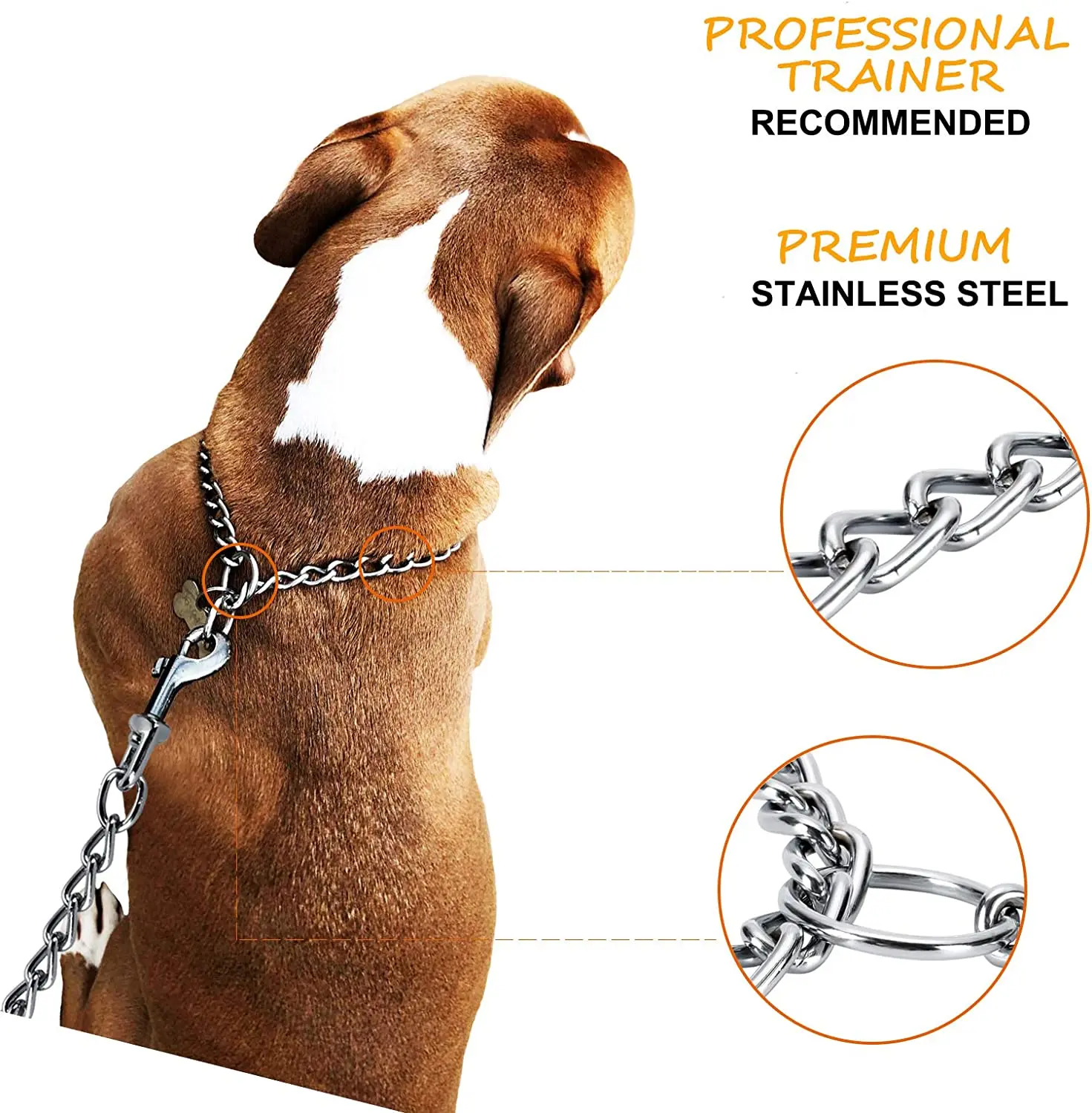 Adjustable 304 Stainless Steel Chain Slip Collar,Chain Dog Training