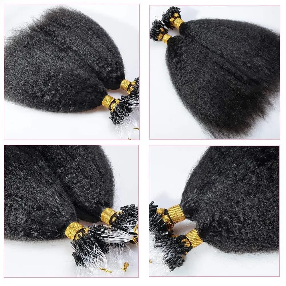 Kinky Straight Micro Loop Human Hair Extension Brazilian Remy Hair Microlink Micro Beads Ring Hair Coarse Yaki 100g 100strands_voghion.com