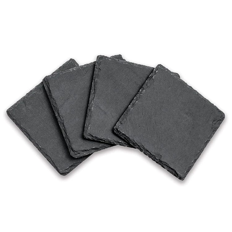 12 Pack 4 X 4 Inch Black Slate Stone Coasters Bulk Square