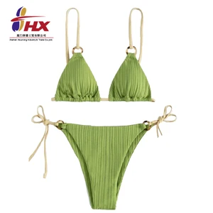 2023 HX Custom Logo Woman Costume Swimming Solid Color Beachwear Two-piece Sexy Bikinis Swimwear for Women