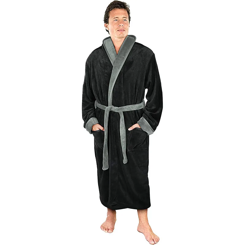 Men's Shawl Collar Fleece Bathrobe Spa Robe