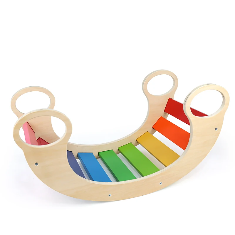 Nordic Style Children's Wooden Rainbow Rocking Chair Climbing Interactive Toy Children's Room Decoration Rocking Chair Wooden-777058
