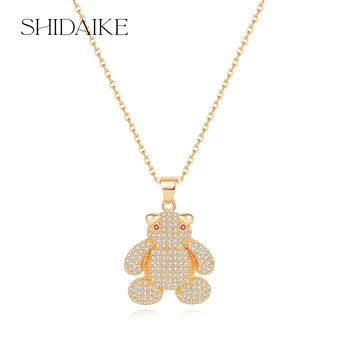 Women's Trendy Vintage High Sense Electroplated Gold Brass Bear Necklace Elegant Rhinestone Zircon Beads for Weddings & Parties
