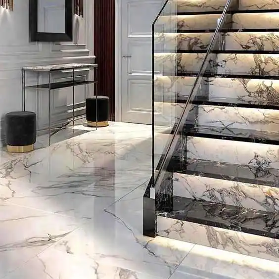 US-Australia Standard custom  granite marble staircase glass  stairs Stainless steel handrail indoor stairs with led manufacture