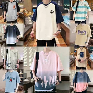 100% Cotton Casual Loose Crew Neck Short Sleeve Pullover Tees Color Blocked Shirt 200 Gram Silk Screen Printing Solid Blank