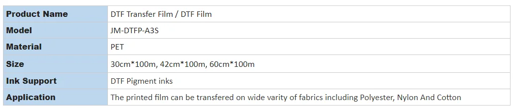 Dtf Film 60cm Roll Single Side Double Side 30cm 33cm 43cm 60cm Film Dtf Printing Film for t Shirt Dtf Printing manufacture