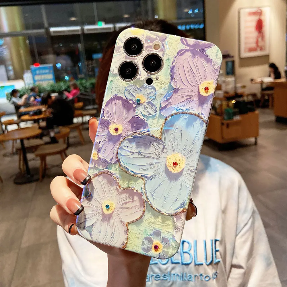 Oil Painting Flower Phone Case For iPhone 15 14 13 12 11 Plus Pro Max Diamond Sjk211 Laudtec details