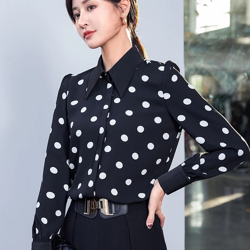 Fashion Women Shirt Loose Polka DOT Blouse Office Lady Clothing - China  Women Shirt and Long Sleeved Shirt price