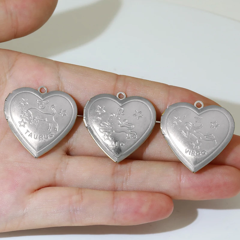 Jewelry Accessories  Heart Shape Constellatory Patterned Photo Locket Photo Frame Locket Pendant Necklace Hinge