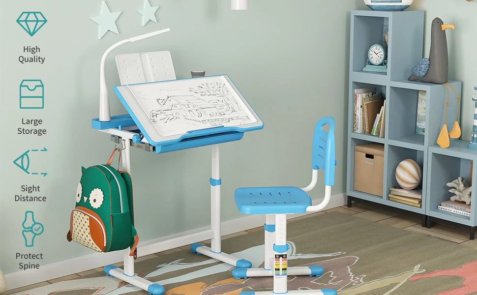 Children Drawing Study Table Chair Set Pink Blue Home Use Student Chair