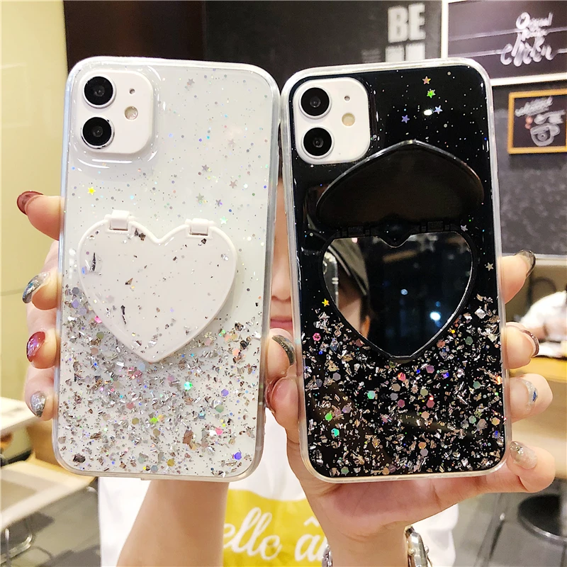 Makeup Mirror Mobile Phone Case, Luxurious Bling Heart-Shaped Mirror Phone  Case(iPhone x/xs)