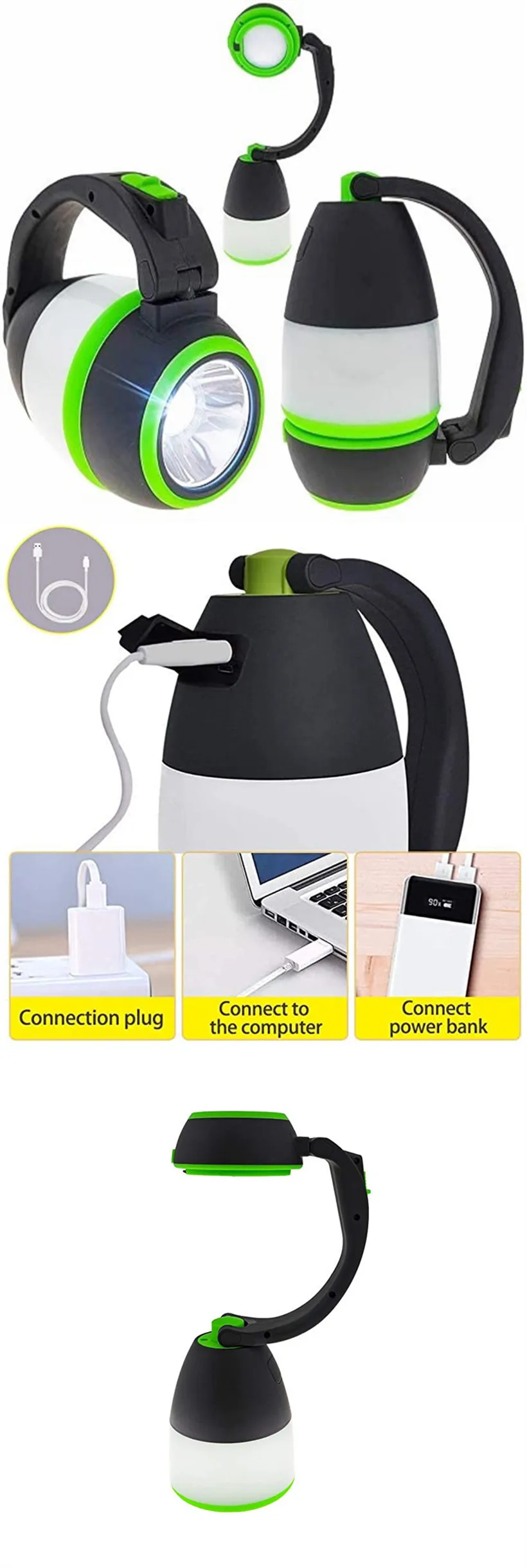 3 in 1 Outdoor Foldable LED Camping Lantern Searchlight Desk Lamp USB Rechargeable LED Torch